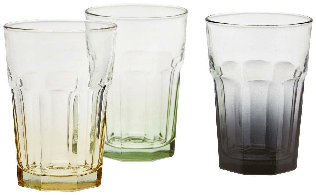 Trinkglas Andrina Versch. Farben ca. 350 ml - Gelb/Schwarz, Basics, Glas (8,5/12cm) - Luca Bessoni