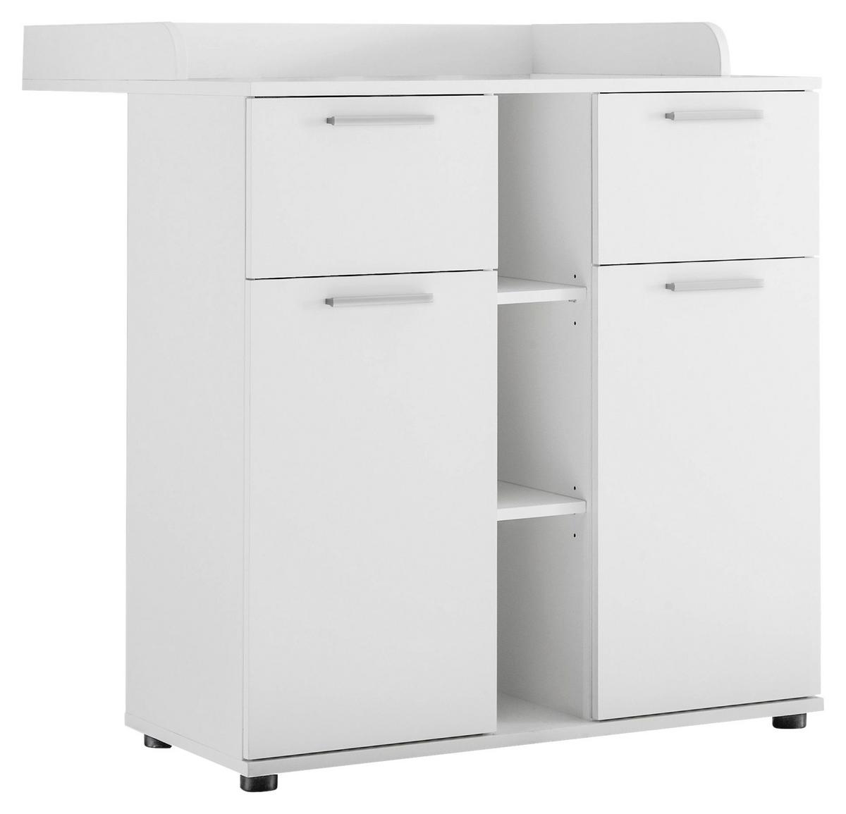 Wickelkommode Bibo B: 89 Cm Weiß 2 Türen 2 Schubladen - Weiß, KONVENTIONELL, Holzwerkstoff (89/101/78cm) - MID.YOU