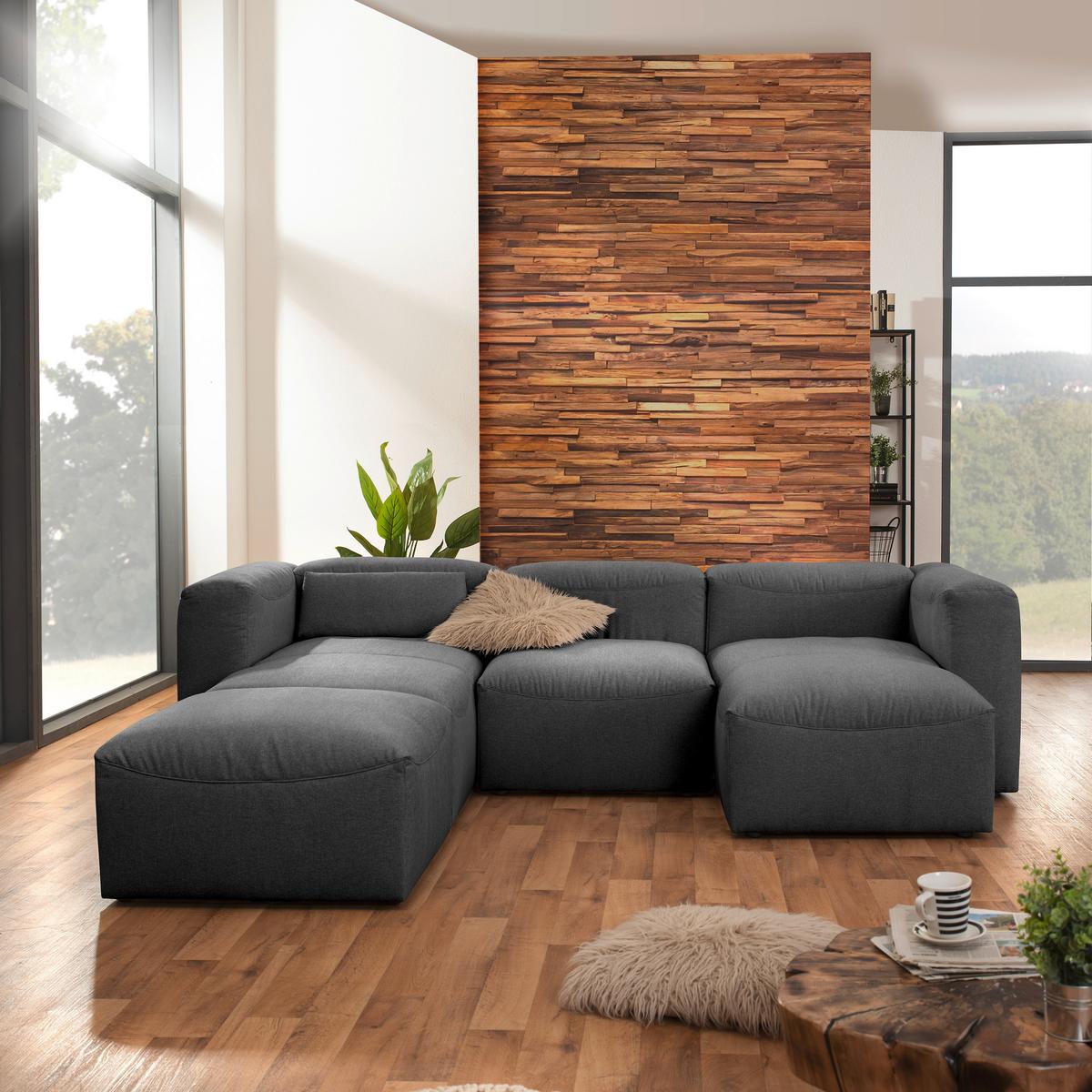 Wohnlandschaft Lena Anthrazit Flachgewebe - Anthrazit, Design, Textil (235/275/160cm) - Max Winzer