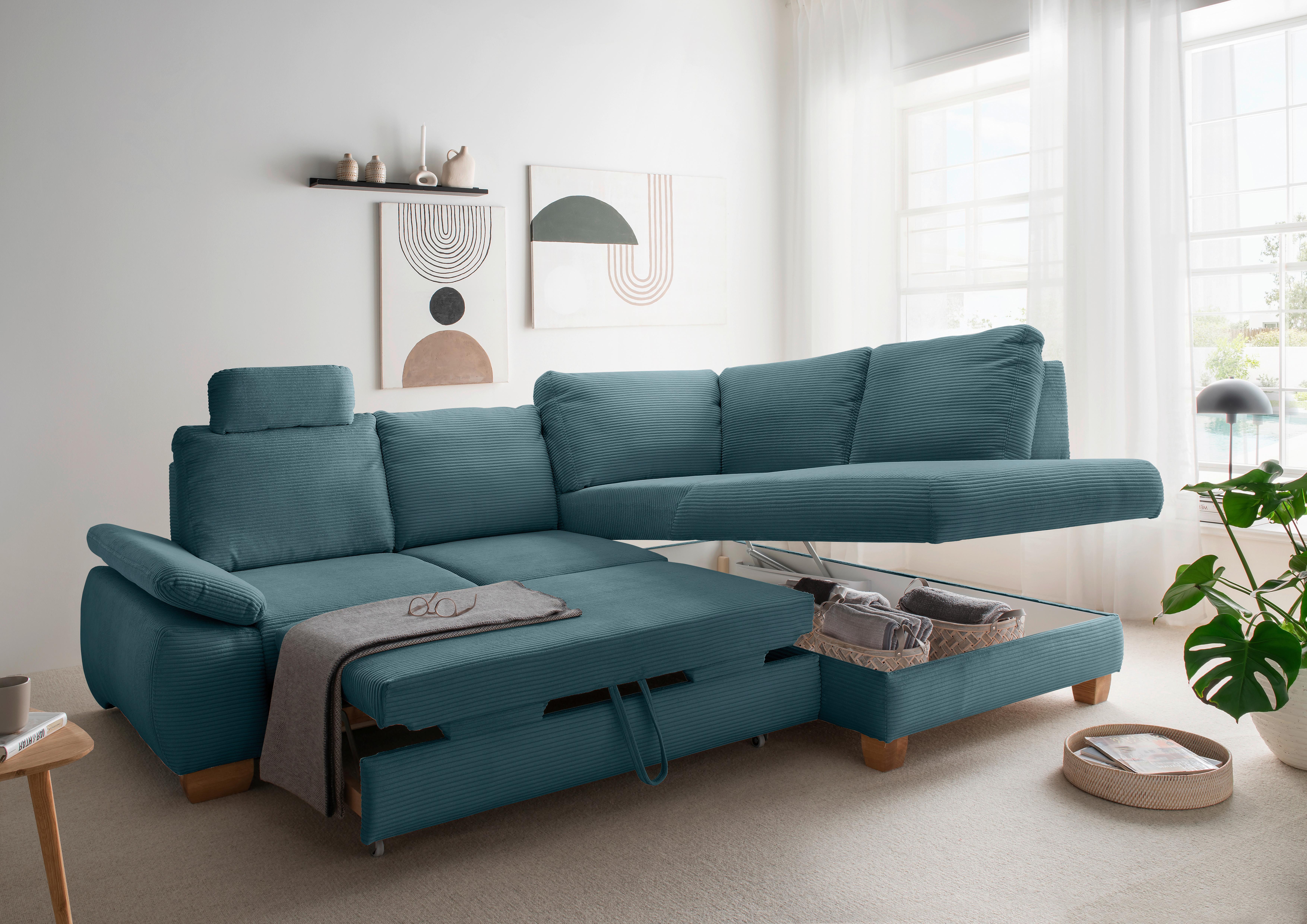 Eckschlafsofa Positano. Petrol S: 261x206 Cm - Wildeiche/Petrol, MODERN, Textil (261/206cm) - Livetastic