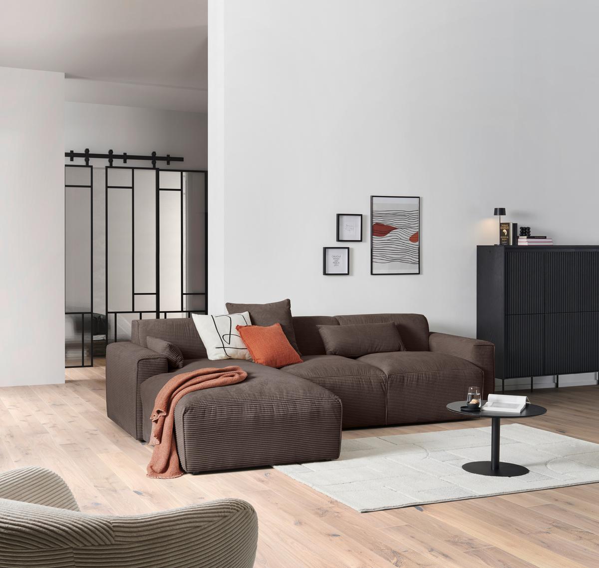 Ecksofa Pearl - Schwarz/Mokka, Design, Textil (196/303cm) - Livetastic