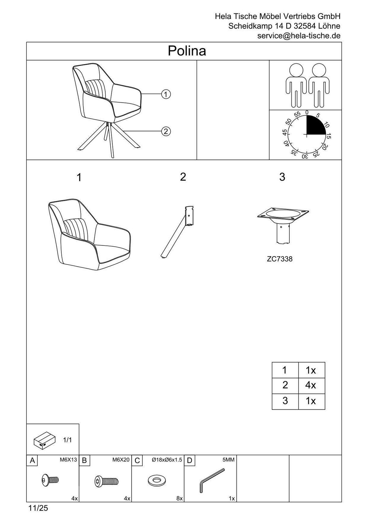 Armlehnstuhl-Set Polina S 2er-Set - Cognac/Schwarz, MODERN, Textil/Metall (62/92/68cm) - MID.YOU