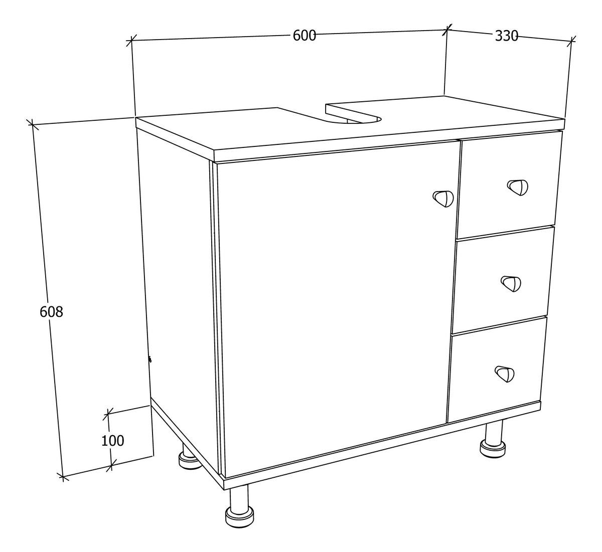 Waschbeckenunterschrank Nilosi M - Silberfarben/Weiß, MODERN, Holzwerkstoff (60/61/33cm) - MID.YOU