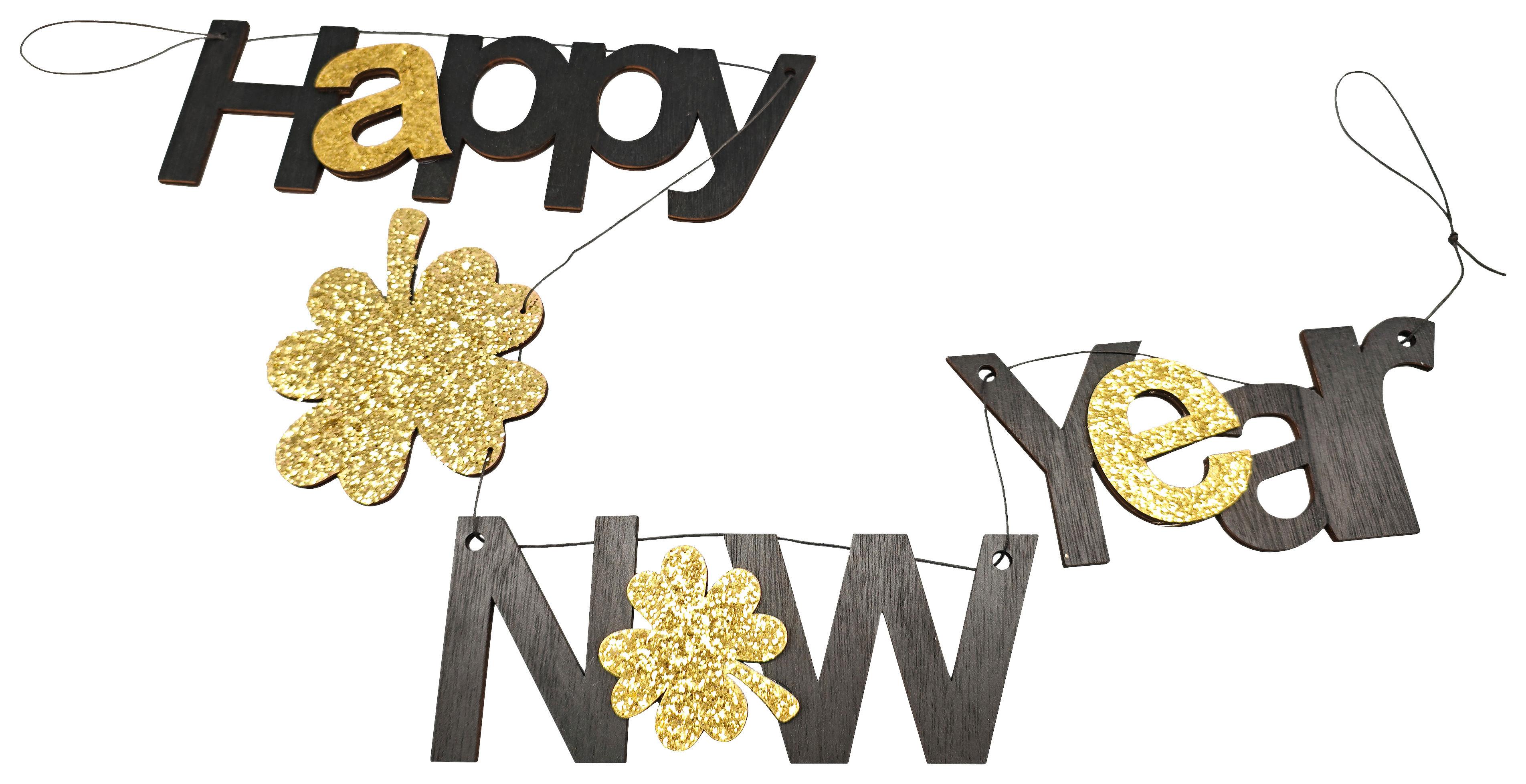 Grilanda HAPPY NEW YEAR -PAZ- - černá/barvy zlata, Konvenční, kompozitní dřevo (120cm) - Mömax