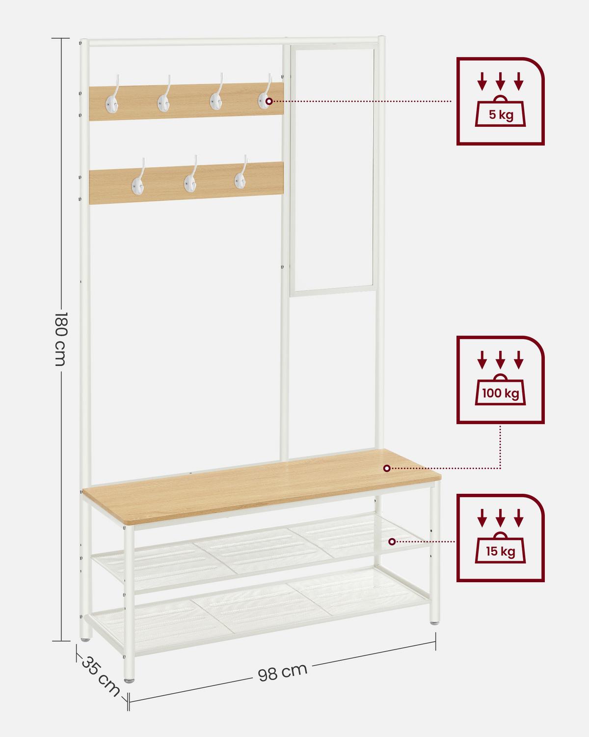 Garderobe Hsr415w09 - Braun/Weiß, Trend, Holzwerkstoff (98/180/35cm) - MID.YOU