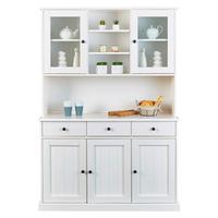 Kredenz Westerland B: 131 Cm Echtholz Weiß 5-Türig - Weiß, Basics, Glas/Holz (131/191/45cm) - MID.YOU