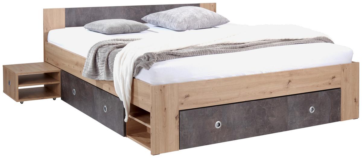 Postel s úložným prostorem Azurro 180x200, tmavě šedá/dub - barvy dubu/tmavě šedá, Moderní, kompozitní dřevo (180/200cm)