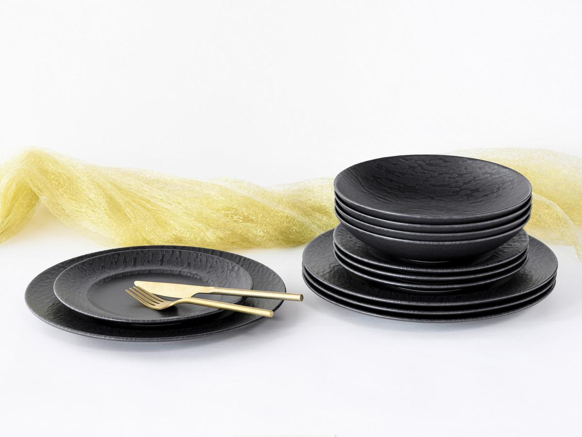 Jedálenský servis RONDO - čierna, Modern, keramika (43/40/37cm) - Creatable
