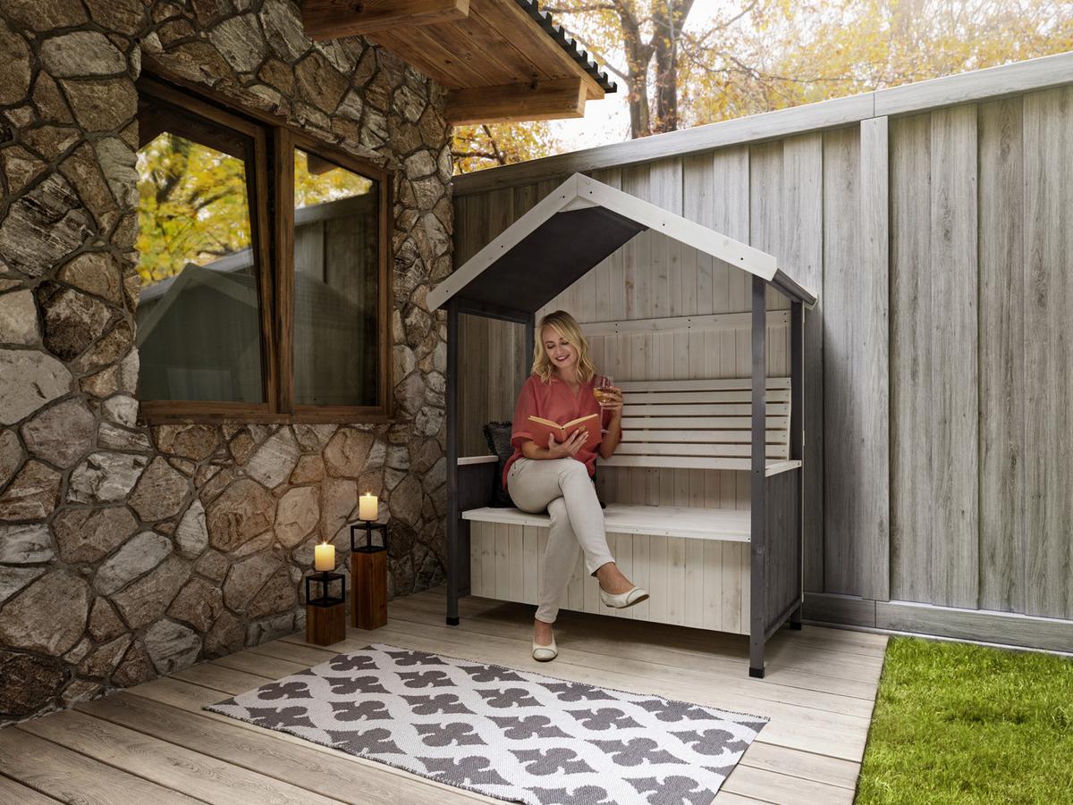 Zahradní lavice z masívu Giuliana bílá/šedá - šedá/bílá, Moderní, dřevo (135/170/75cm) - Bessagi Garden