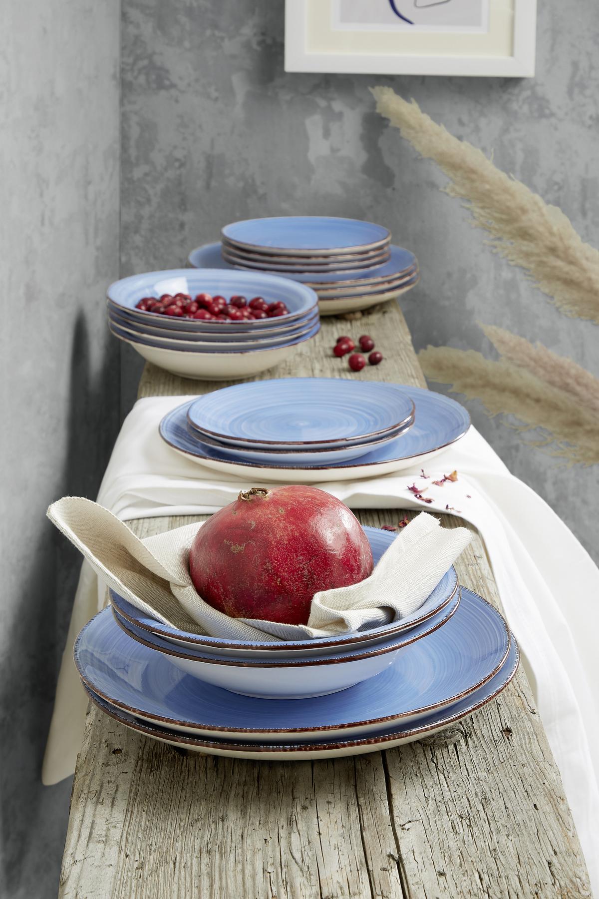 Tafelservice Lionel Steinzeug für 6 Personen Geschirr Set - Blau, MODERN, Keramik - Luca Bessoni