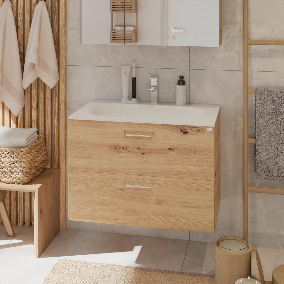Waschbeckenunterschrank mit Soft-Close Avensis, B: 75 cm - Eichefarben, MODERN, Holzwerkstoff (75/53/45cm) - Luca Bessoni