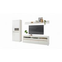 Wohnwand Chester Weiß/Eichefarben B: 312cm - Eichefarben/Silberfarben, Design, Glas/Holzwerkstoff (312/198/42cm) - MID.YOU