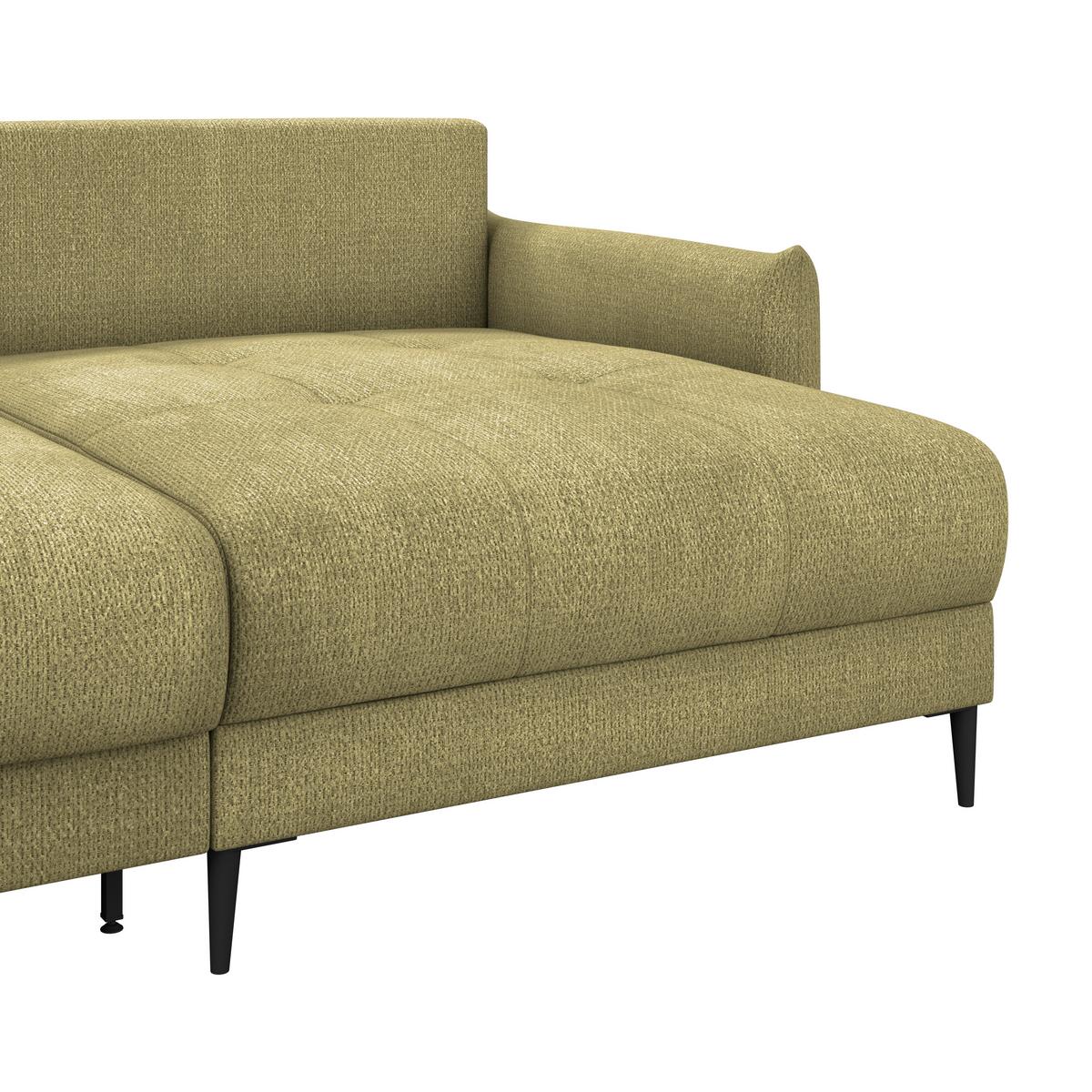 Ecksofa Polis Webstoff hellgrün, 221x142cm - Schwarz/Hellgrün, Trend, Textil (221/142cm) - Ondega