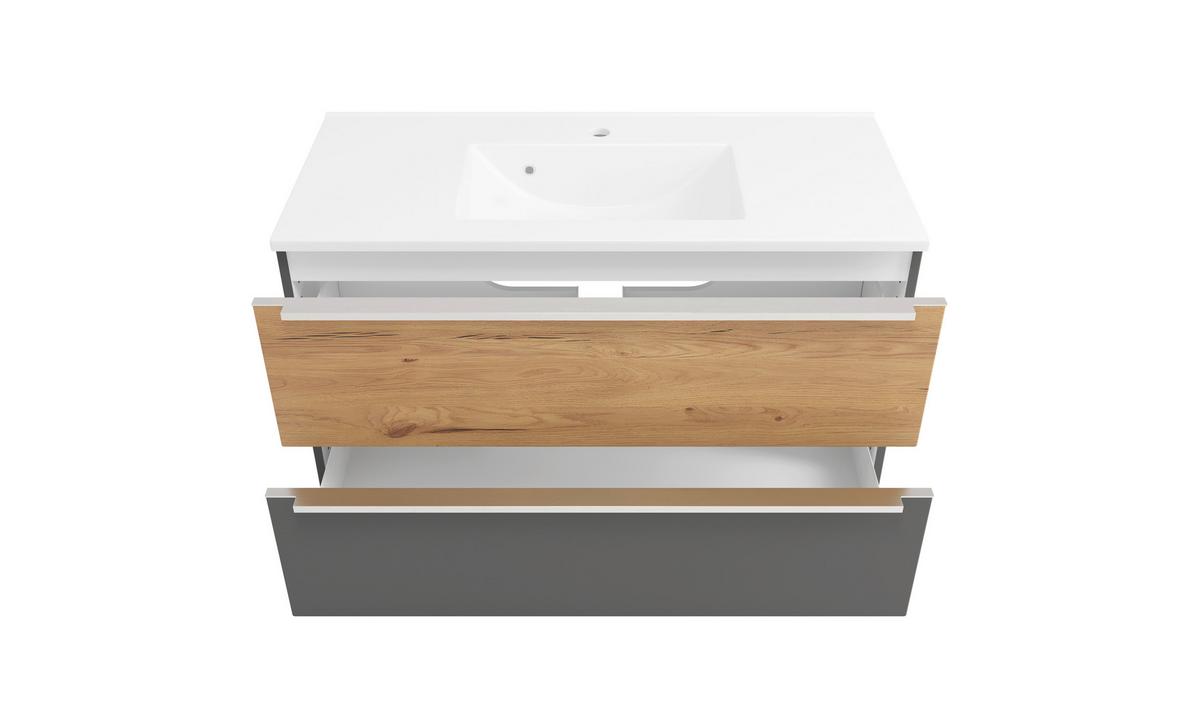 WASCHTISCHKOMBI Verona Grau/Wildeiche B: 100cm - Wildeiche/Weiß, Trend, Holzwerkstoff/Stein (100/54/47cm) - Held