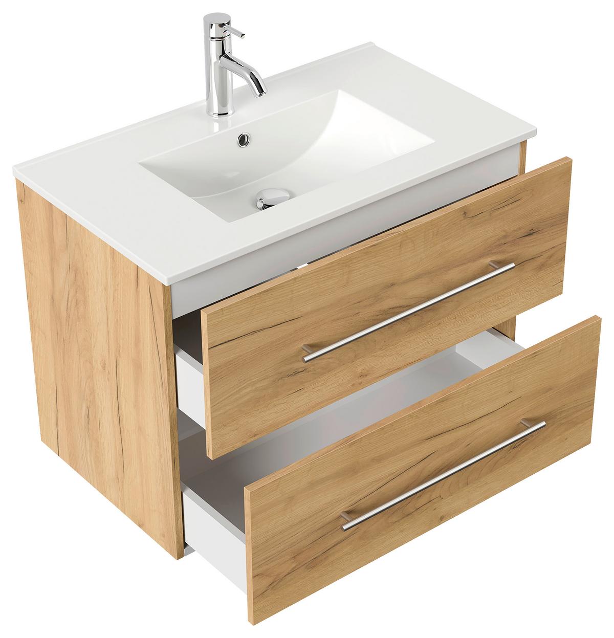 WASCHTISCHKOMBI Homeline, Eichefarben B: 81 cm - Eichefarben/Weiß, Basics, Keramik/Holzwerkstoff (81cm) - MID.YOU
