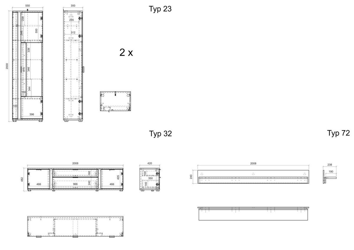 Wohnwand Long Island Weiß/Eiche Wotan B: 330cm - Silberfarben/Eiche Wotan, Design, Glas/Holzwerkstoff (330/200/42cm) - MID.YOU