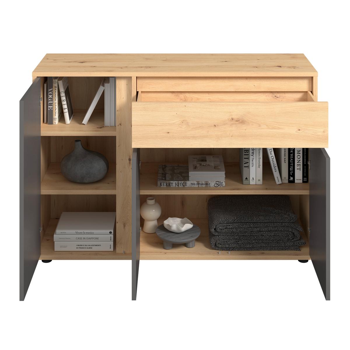 Sideboard Caneva Anthrazit/eichefarben B: 128cm - Anthrazit/Schwarz, MODERN, Holzwerkstoff (128/86/40,3cm)