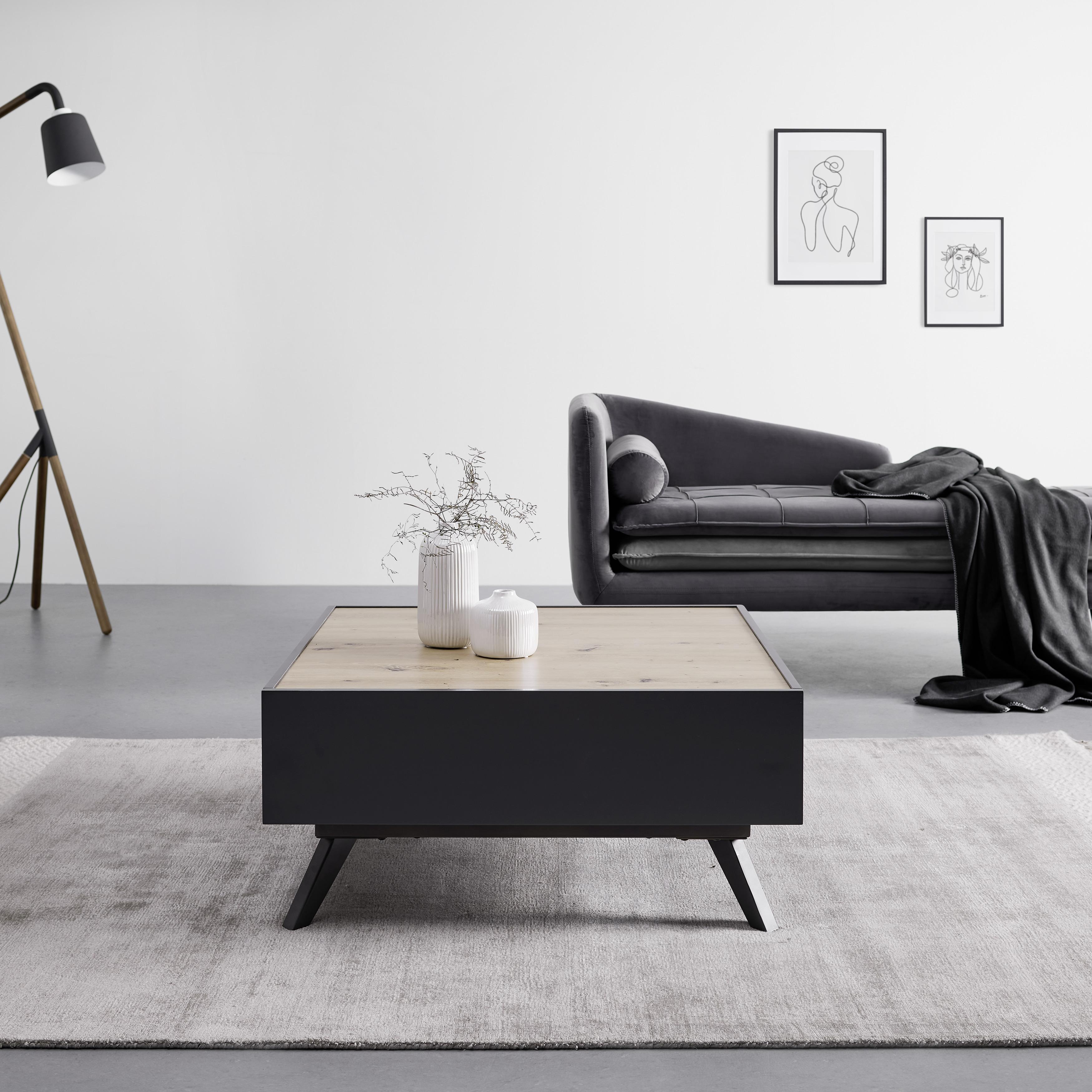 Konferenčný Stolík Fosco - farby dubu/čierna, Moderný, kov (80/80/38cm) - Bessagi Home