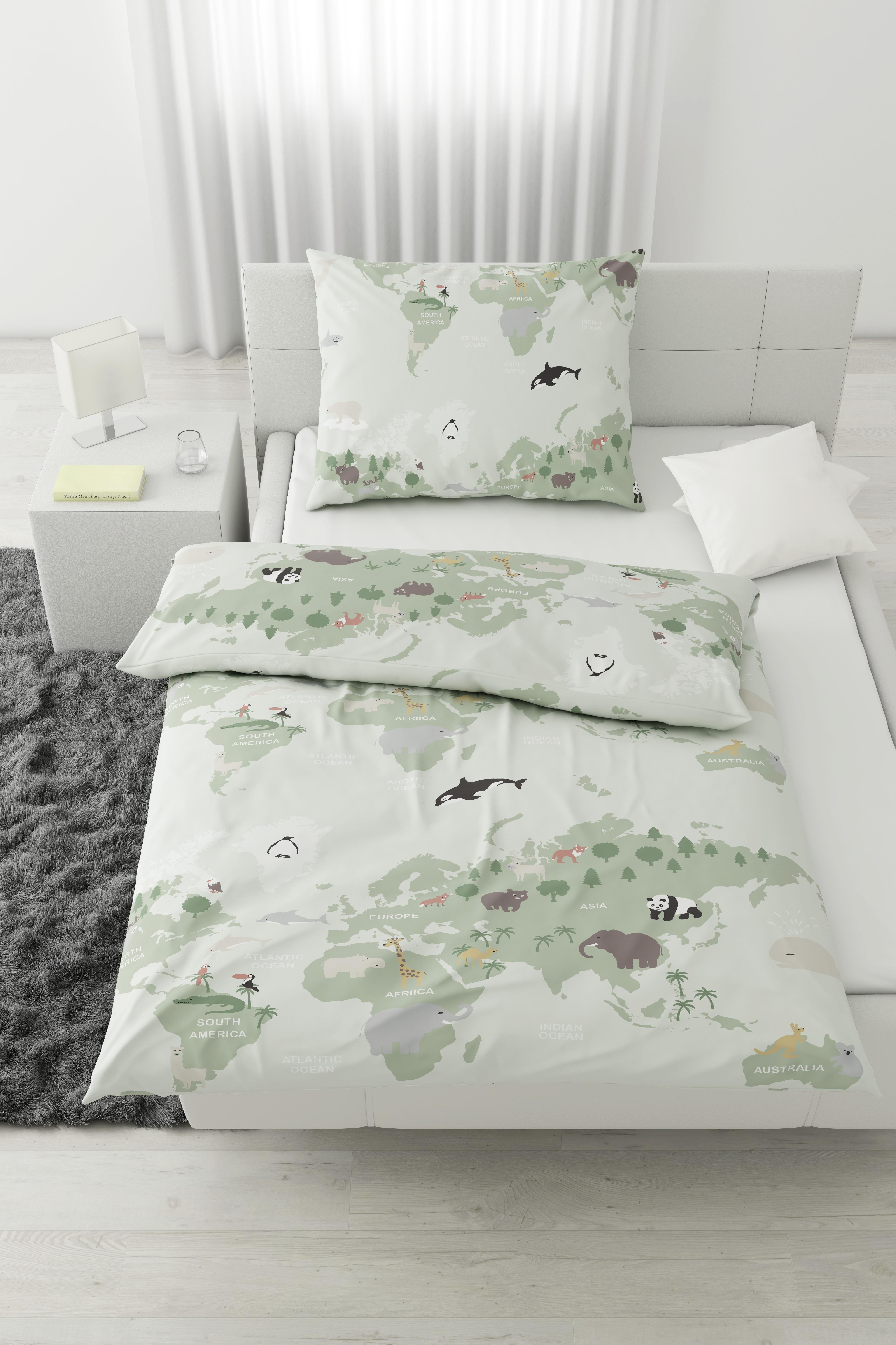 Povlečení World, 140/200cm, Zelená - světle zelená, textil (140/200cm) - Modern Living