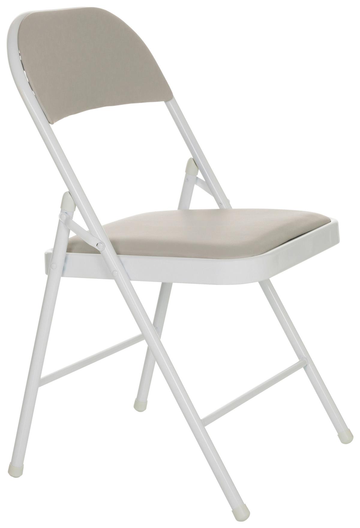 Klappstuhl Tudela W - Weiß/Grau, Basics, Leder/Metall (44/80/49cm) - MID.YOU