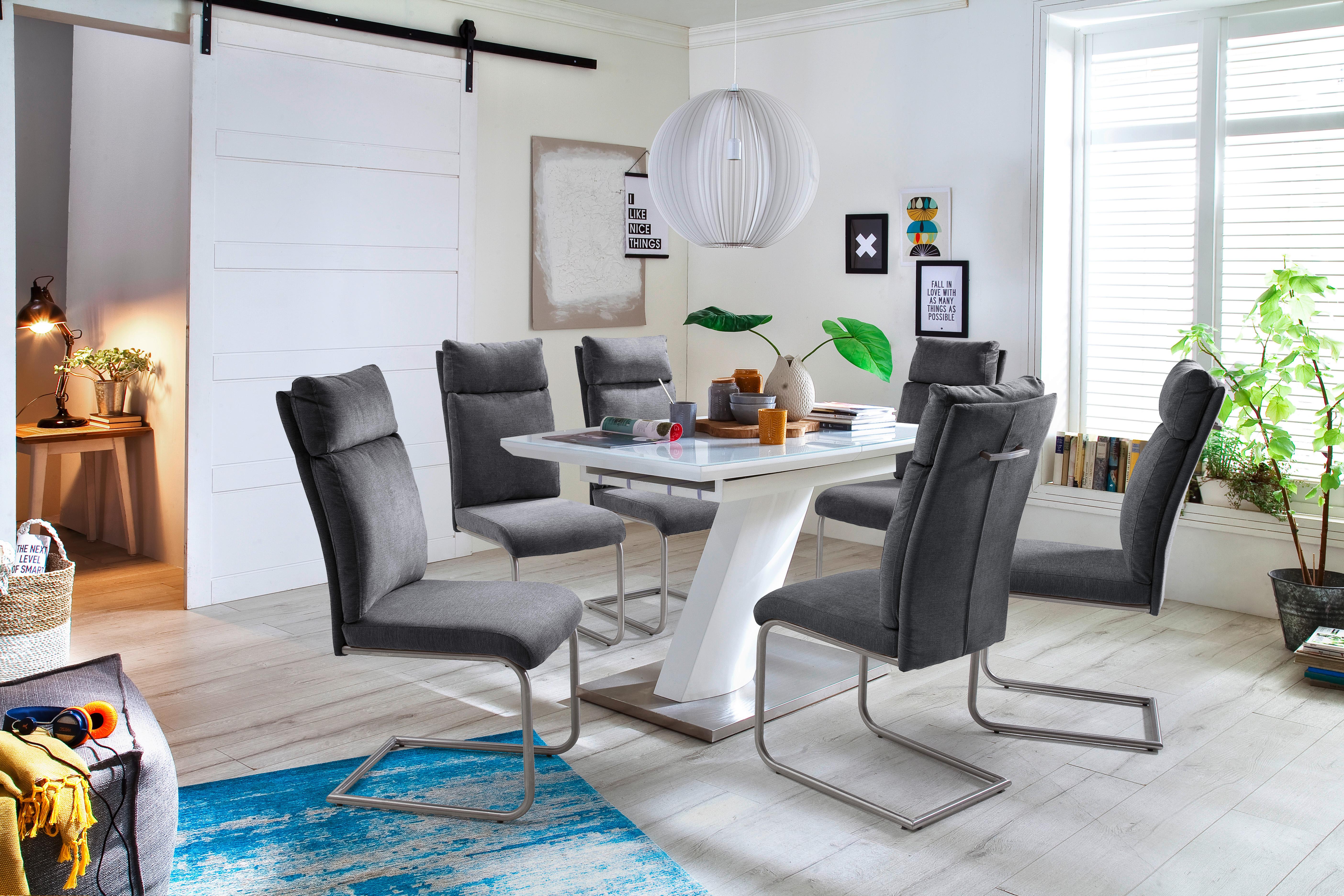 Esstisch ausziehbar Galina 120-160x80 cm Weiß - Edelstahlfarben/Weiß, Design, Glas/Holzwerkstoff (120-160/80/76cm) - Livetastic