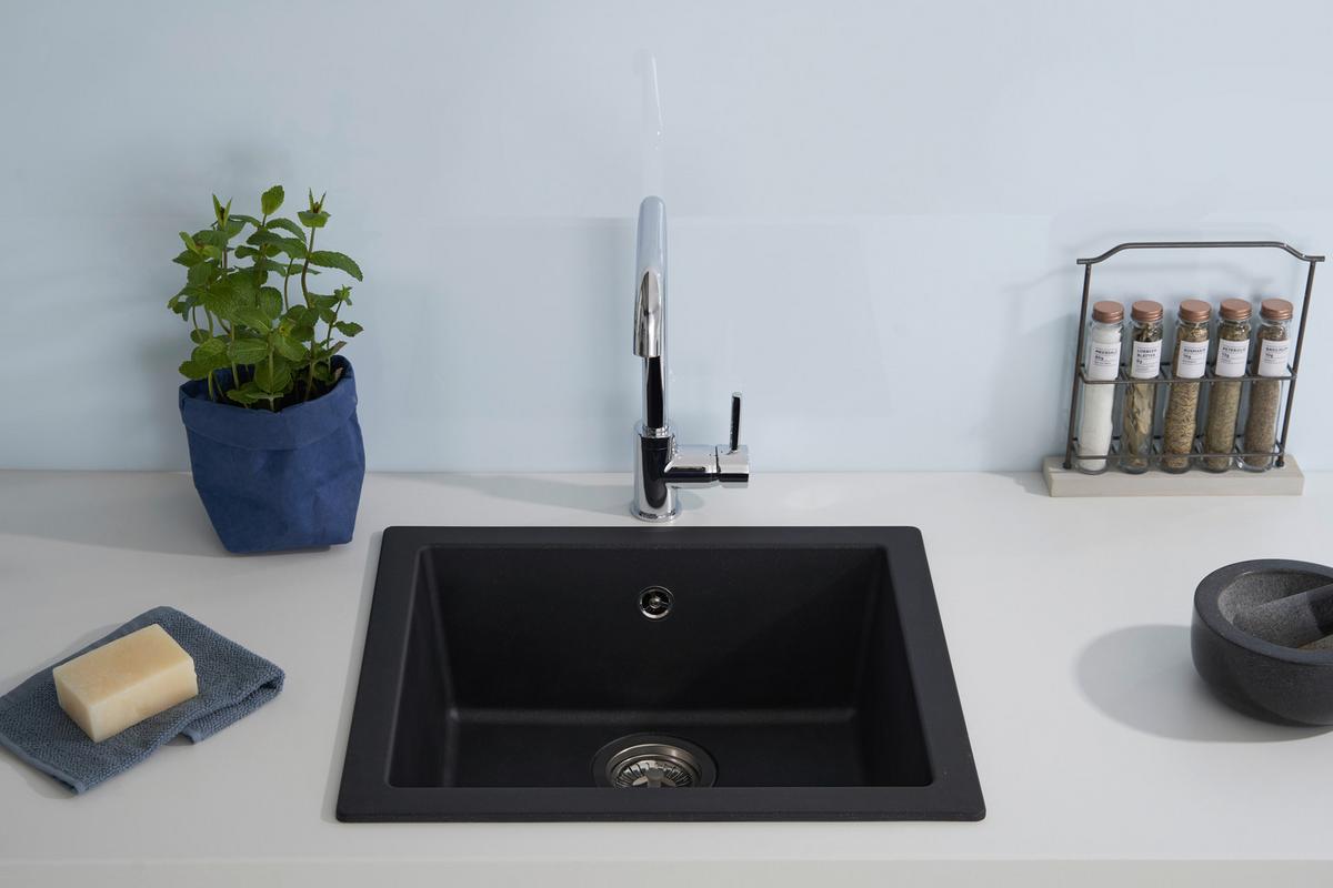 Spüle Respekta Ohio Kunsstein Bxt: 50x44 Cm - Schwarz, Trend, Glas/Kunststoff (50/19/44cm) - Respekta