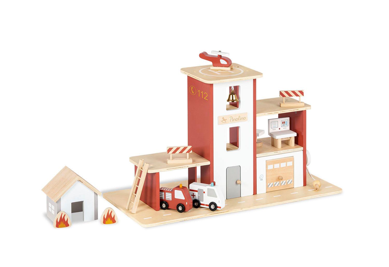 Feuerwehrstation Feuerwache 'ben' Mit Zubehör - Multicolor, Basics, Holz (55/32cm) - Pinolino