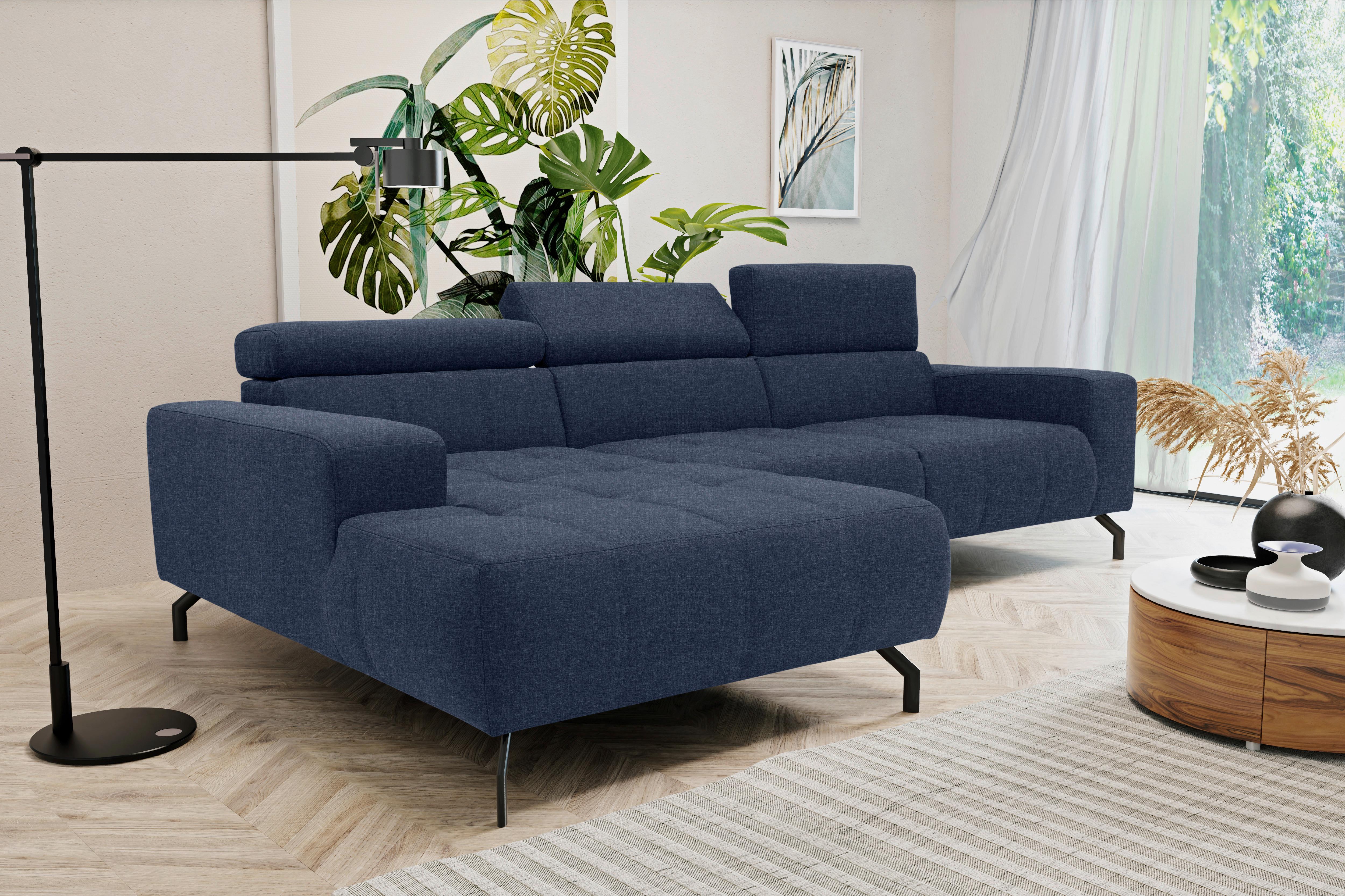 Ecksofa Kopfteil Verstellbar Cunelli Dunkelblau Webstoff - Schwarz/Dunkelblau, Design, Textil (175/292cm) - MID.YOU