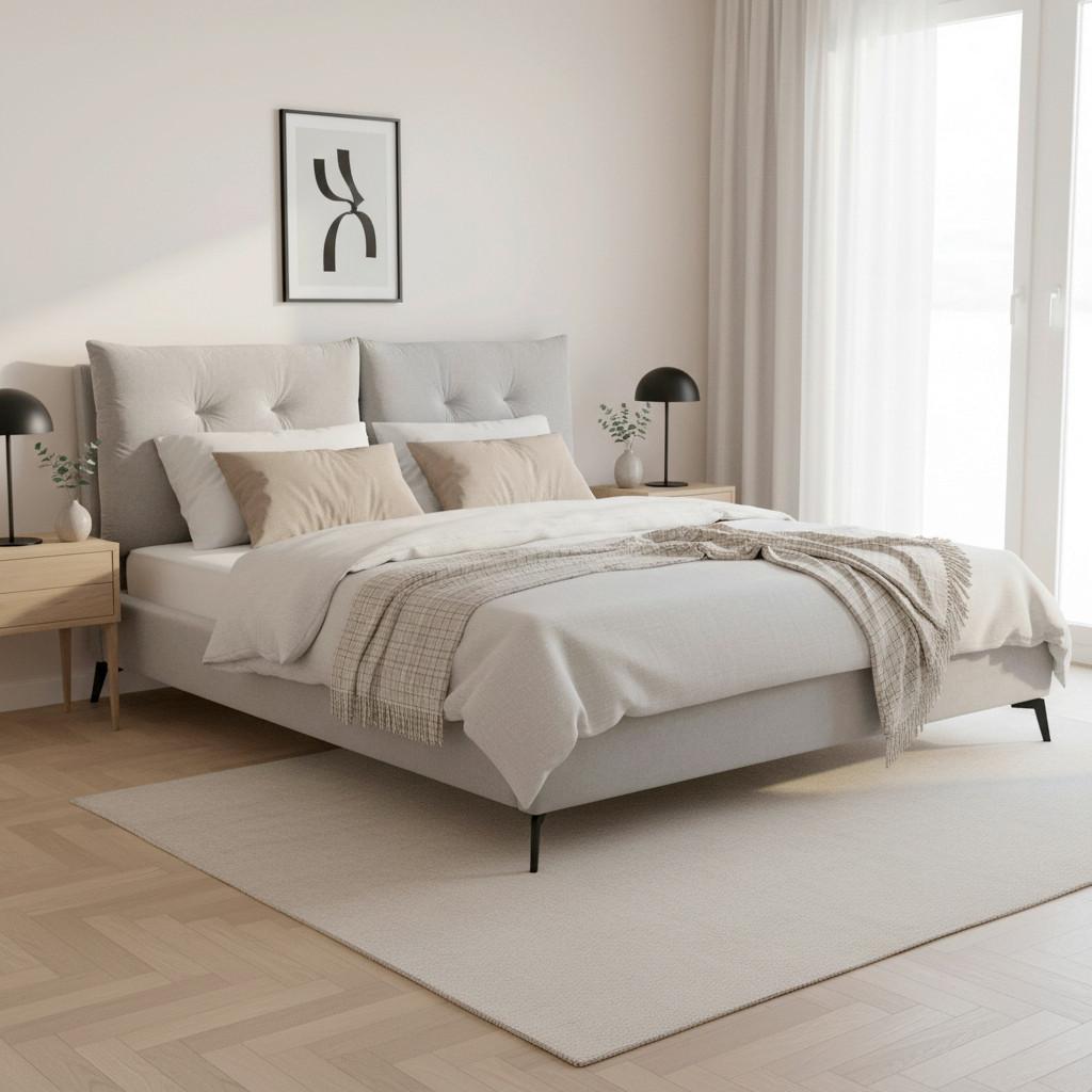 Posteľ s čalúneným čelom Dreamy, 180x200, svetlá sivá - čierna/svetlosivá, Modern, kov/drevo (180/200cm) - P & B