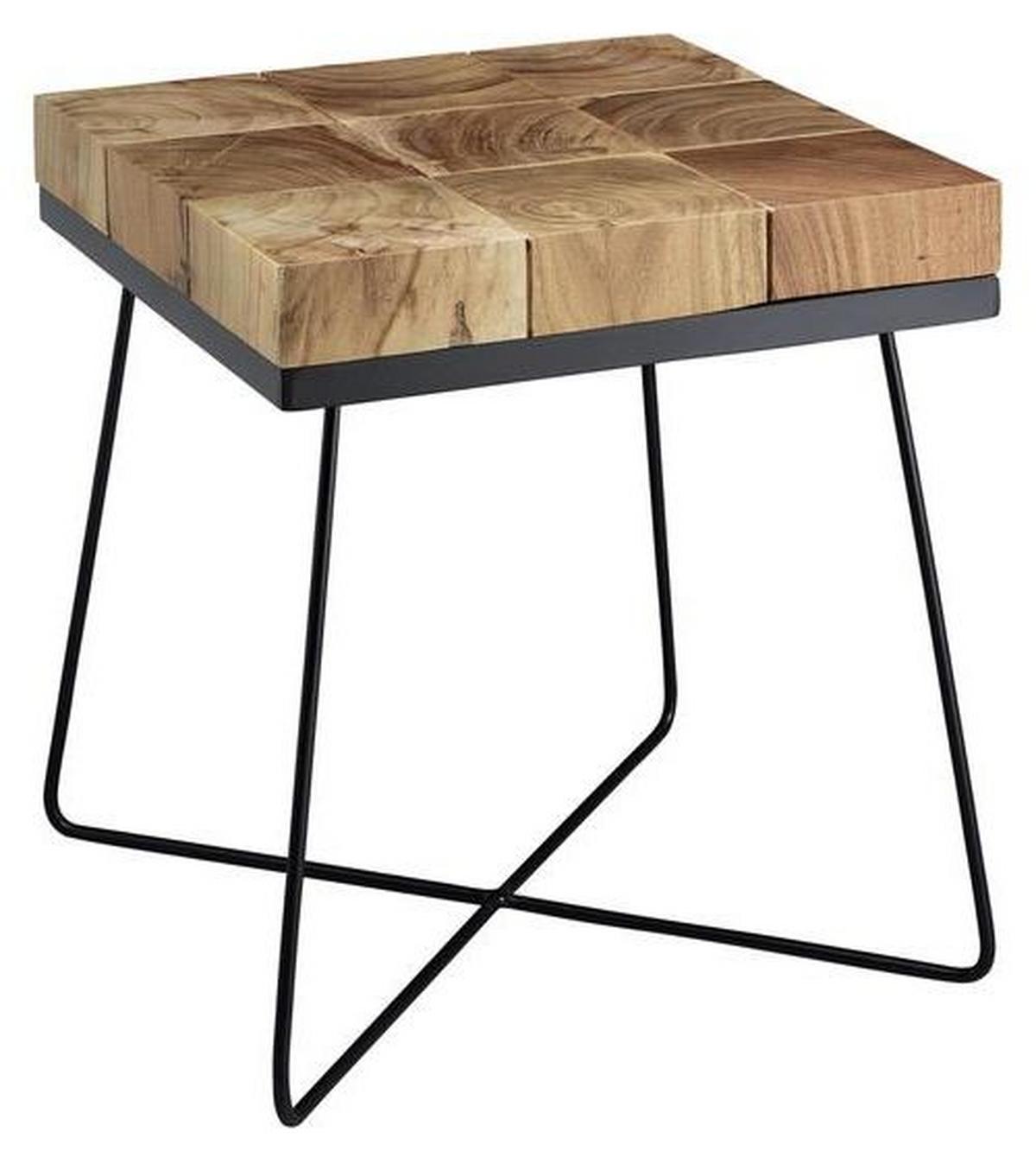 Príručný stolík Zari masív - čierna/farba akácie, Design, kov/drevo (45/51/45cm) - MID.YOU
