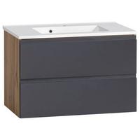 Waschbecken Mit Unterschrank Varese B: 80 Cm Grau/eiche - Eiche Wotan/Weiß, MODERN, Holzwerkstoff/Stein (80cm) - Held