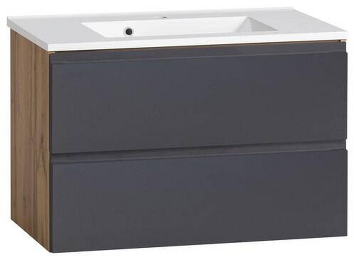 Waschbecken Mit Unterschrank Varese B: 80 Cm Grau/eiche - Eiche Wotan/Weiß, MODERN, Holzwerkstoff/Stein (80cm) - Held