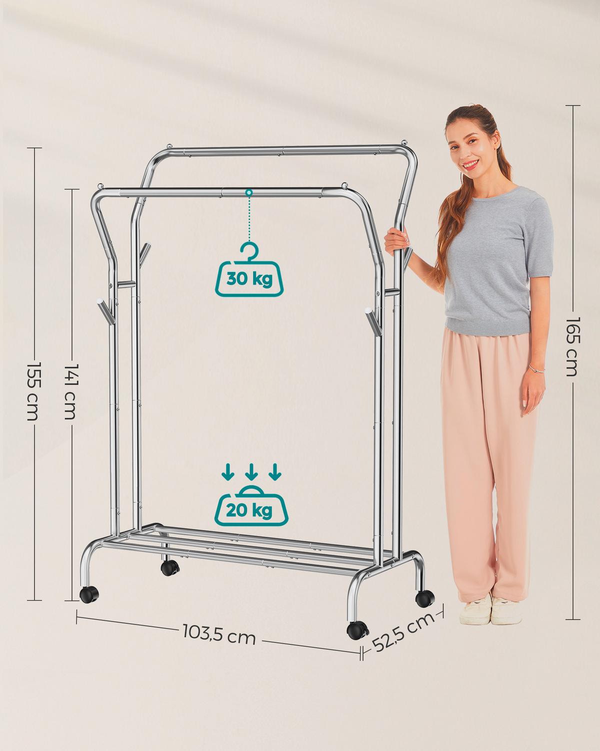 Kleiderwagen Silberfarben B: 103,5 cm - Silberfarben, Basics, Kunststoff/Metall (103,5/155/52,5cm)