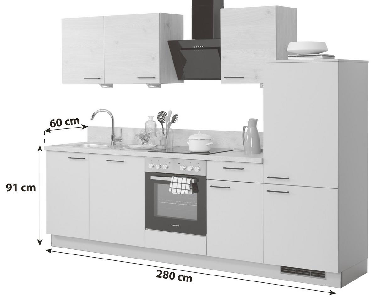 Küchenzeile Win/plan M. Geräte 280 Cm Hellgrau/wildeiche - Basics, Holzwerkstoff (280cm) - Express
