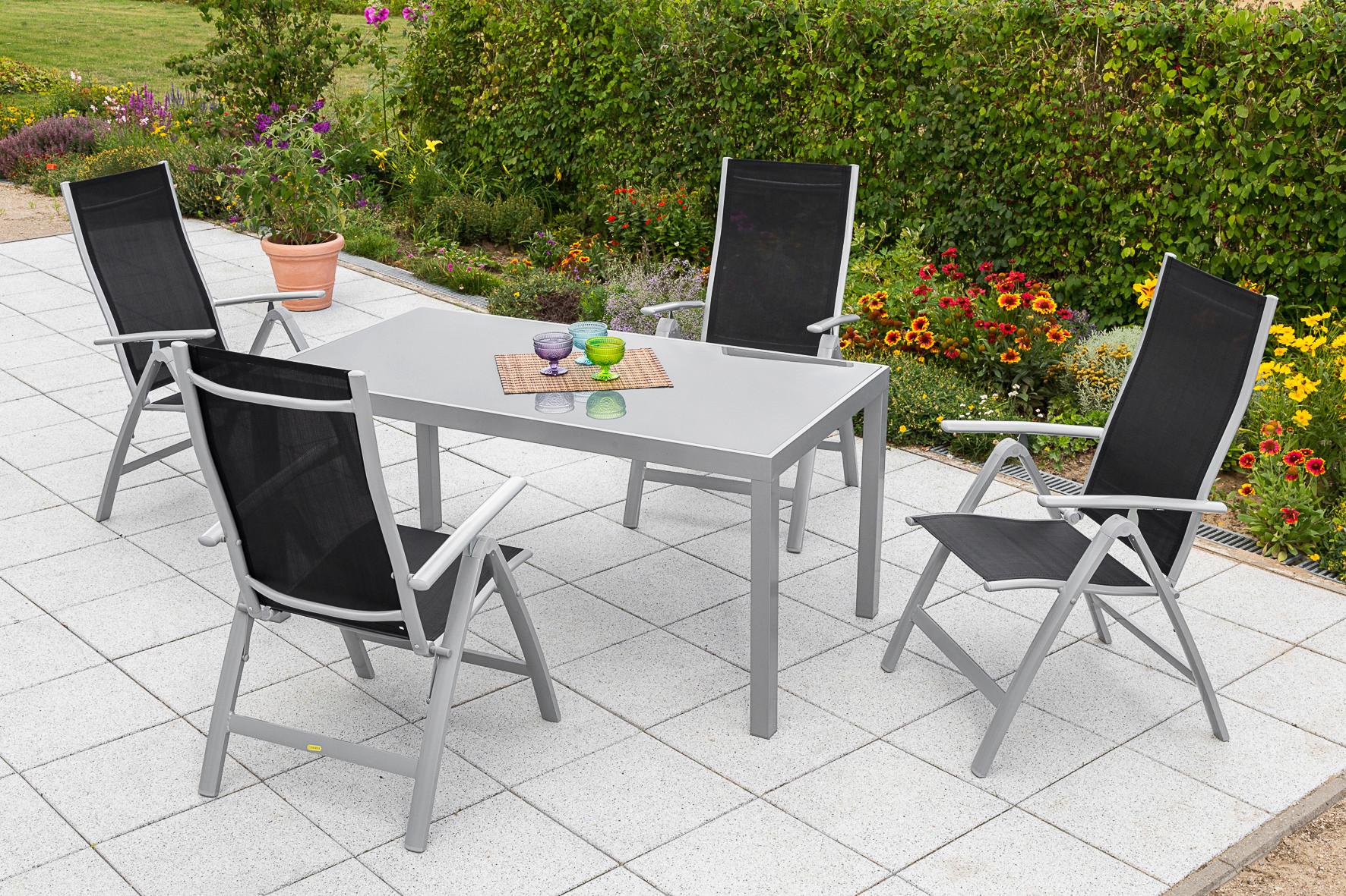 Gartenset Carrara - Silberfarben/Schwarz, MODERN, Textil/Metall - Gardenson