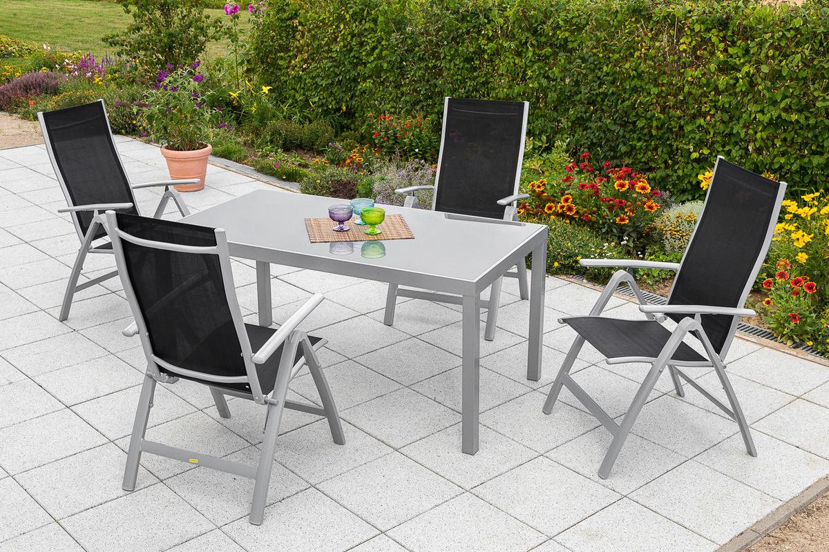 Gartenset Carrara - Silberfarben/Schwarz, MODERN, Textil/Metall - Gardenson