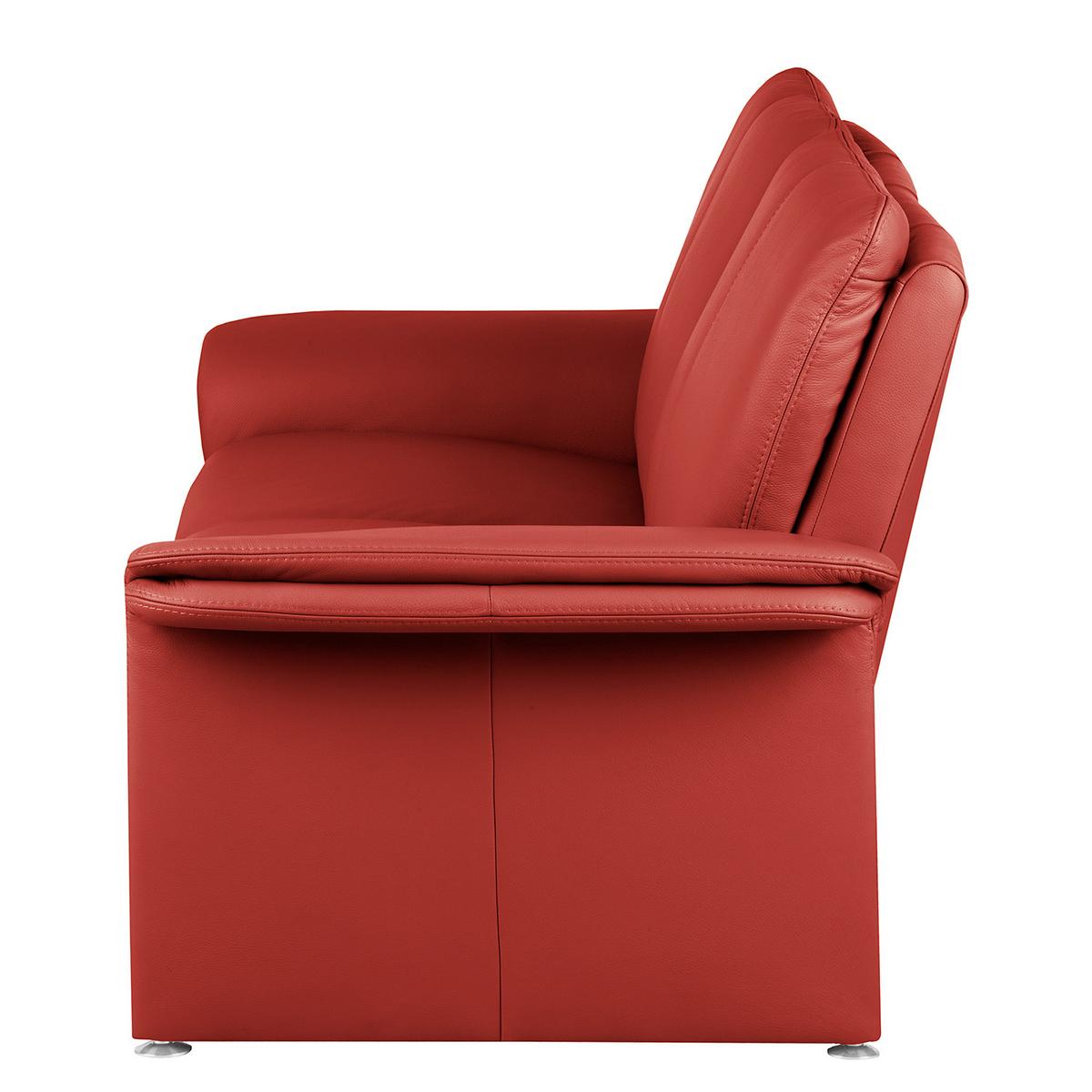 2-Sitzer-Sofa Comodo Echtleder Rot B: 164 cm - Silberfarben/Rot, Design, Leder (164/90/88cm) - Livetastic