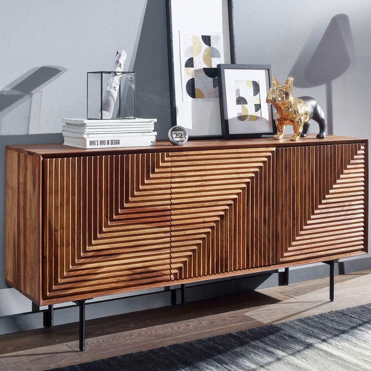 Sideboard Sheesham Sheeshamfarben B: 148 cm - Sheeshamfarben/Schwarz, Design, Holz (148/72/40cm) - MID.YOU