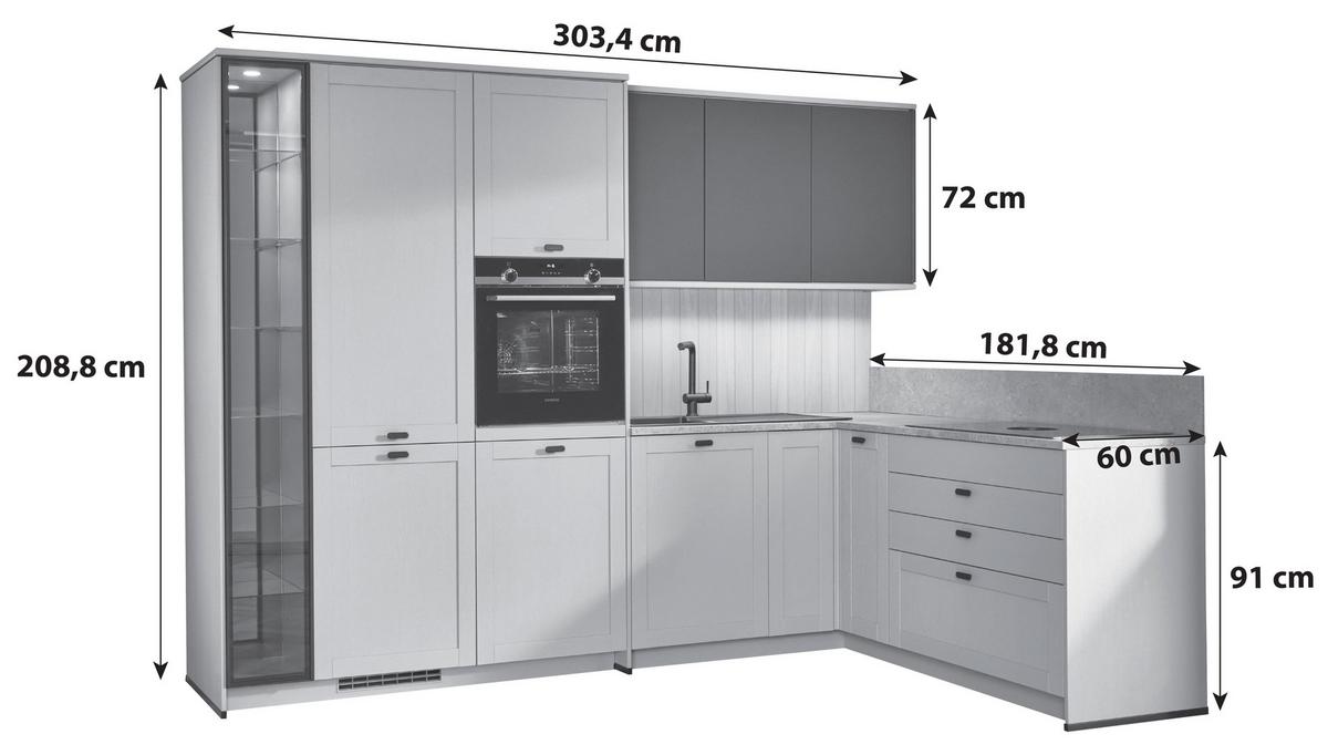 ECKKÜCHE FERMO/EASTBOURNE - Hellbraun/Blau, MODERN, Holzwerkstoff (303,4/181,8cm) - Vertico
