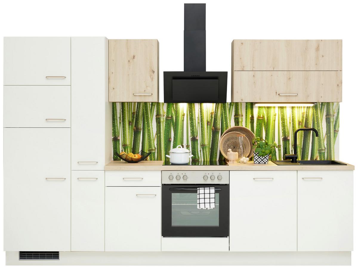 Küchenzeile Ip1200 mit Geräten 310 cm Weiß/Eiche Dekor - Eichefarben/Weiß, Basics, Holzwerkstoff (310cm)