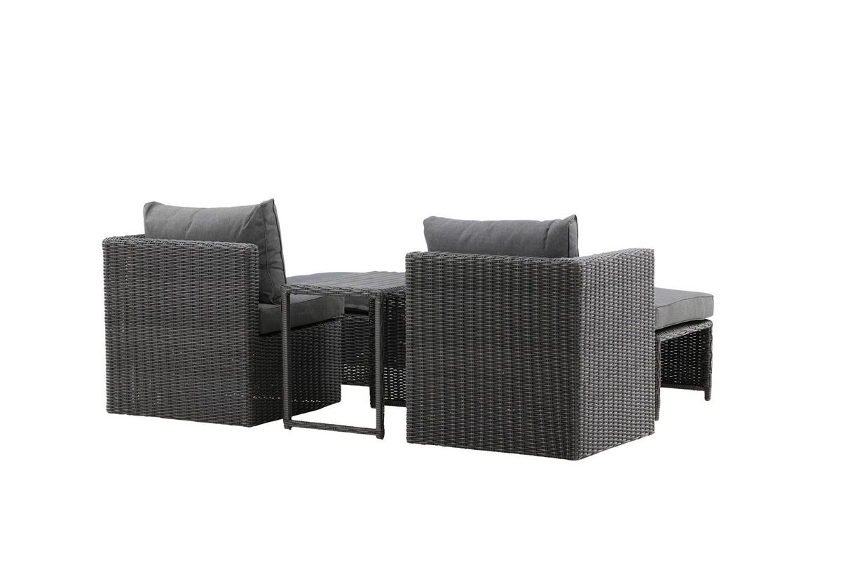 Gartenmöbel Set 5-Tlg. Quad Kunststoffgeflecht mit Kissen - Schwarz/Grau, KONVENTIONELL, Kunststoff/Metall - Gardenson