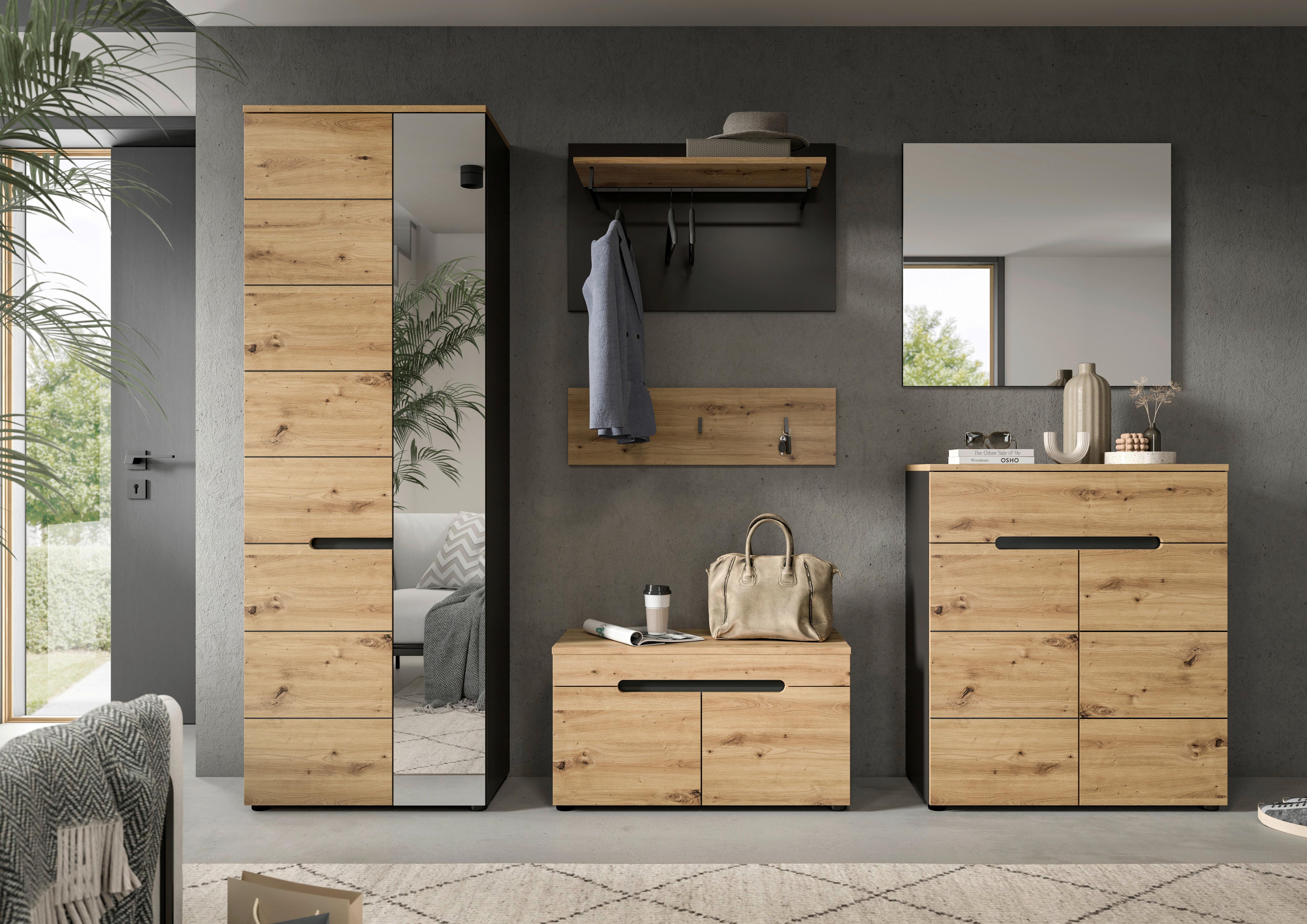 Garderobe Basalt Grau Nb, Artisan Nb - KONVENTIONELL, Glas/Holzwerkstoff (255/190/37cm) - MID.YOU