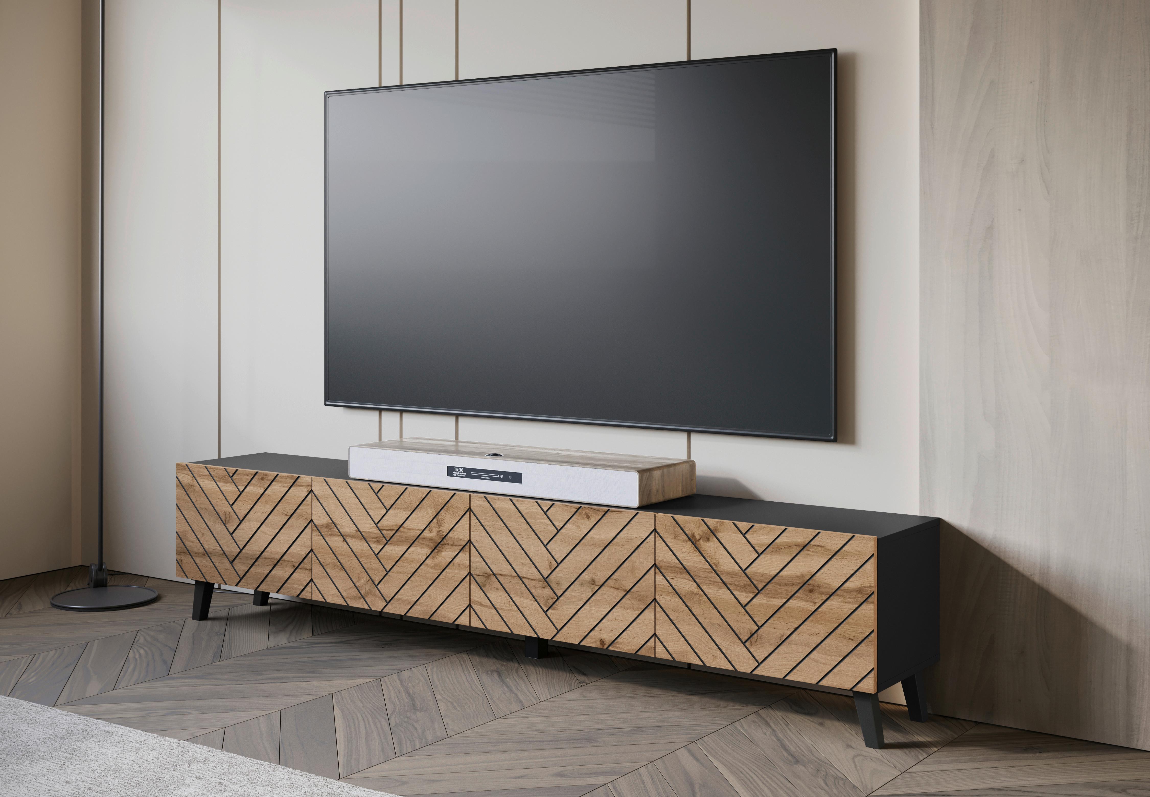 Lowboard Phuket Schwarz/Eiche Wotan B: 190 cm - Eiche Wotan/Schwarz, Trend, Holzwerkstoff (190/40/32cm) - Livetastic