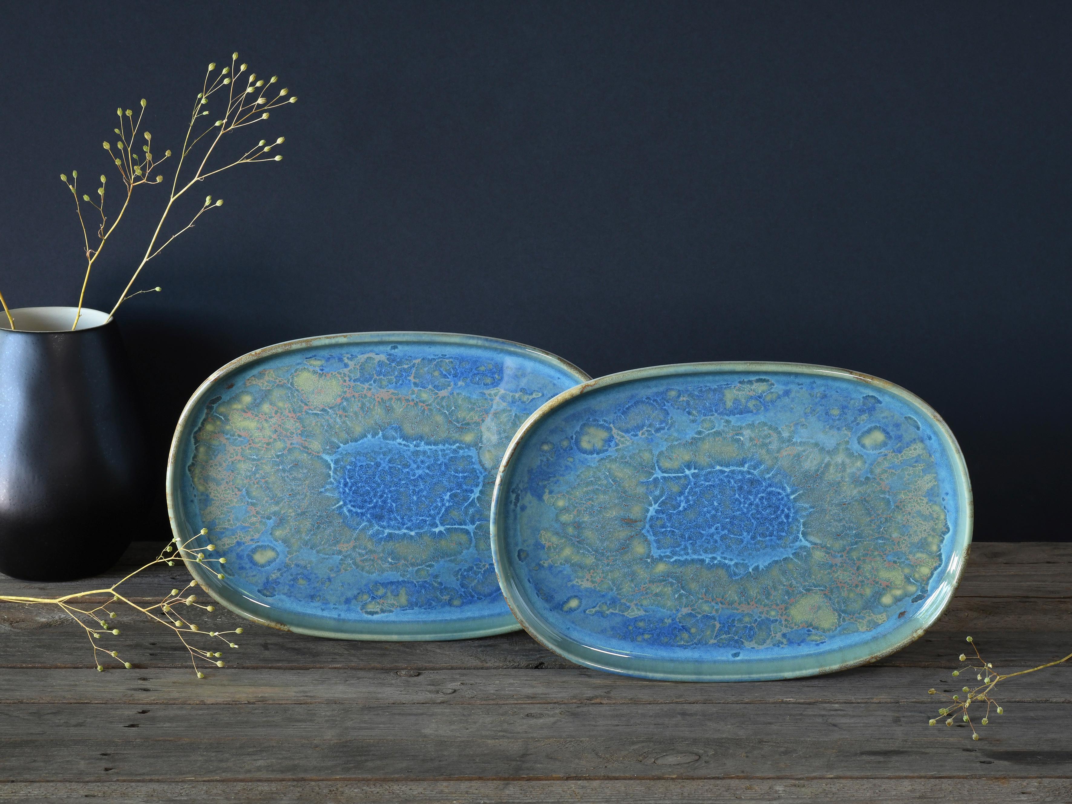 Yuki Servierplatte Blau/grün 2-Teilig - Blau/Grün, Basics, Keramik (33/23cm) - Creatable