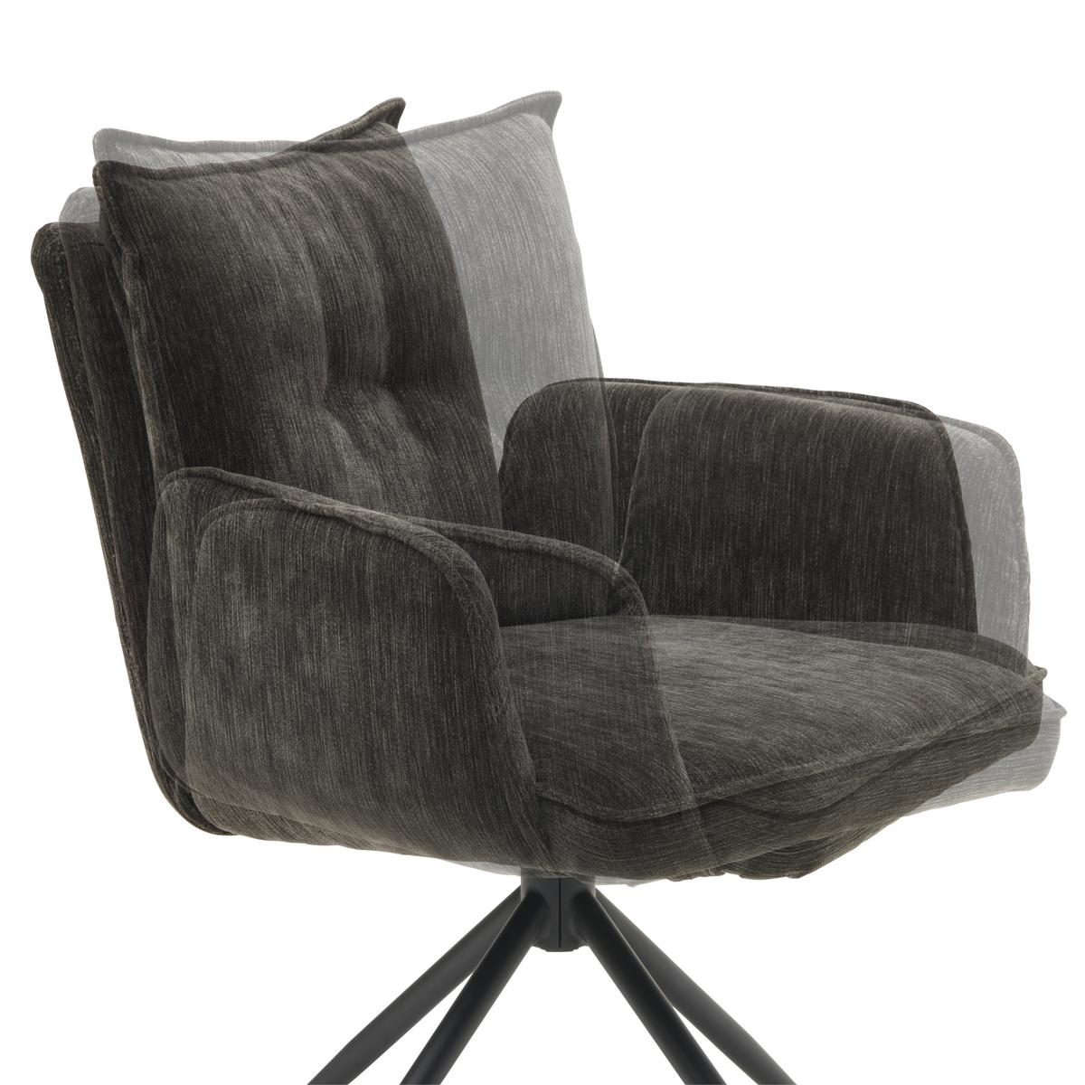 Armlehnstuhl Milena Webstoff Dunkelgrau, B: 58,5cm - Dunkelgrau/Schwarz, KONVENTIONELL, Textil/Metall (58,5/86/66cm) - MID.YOU