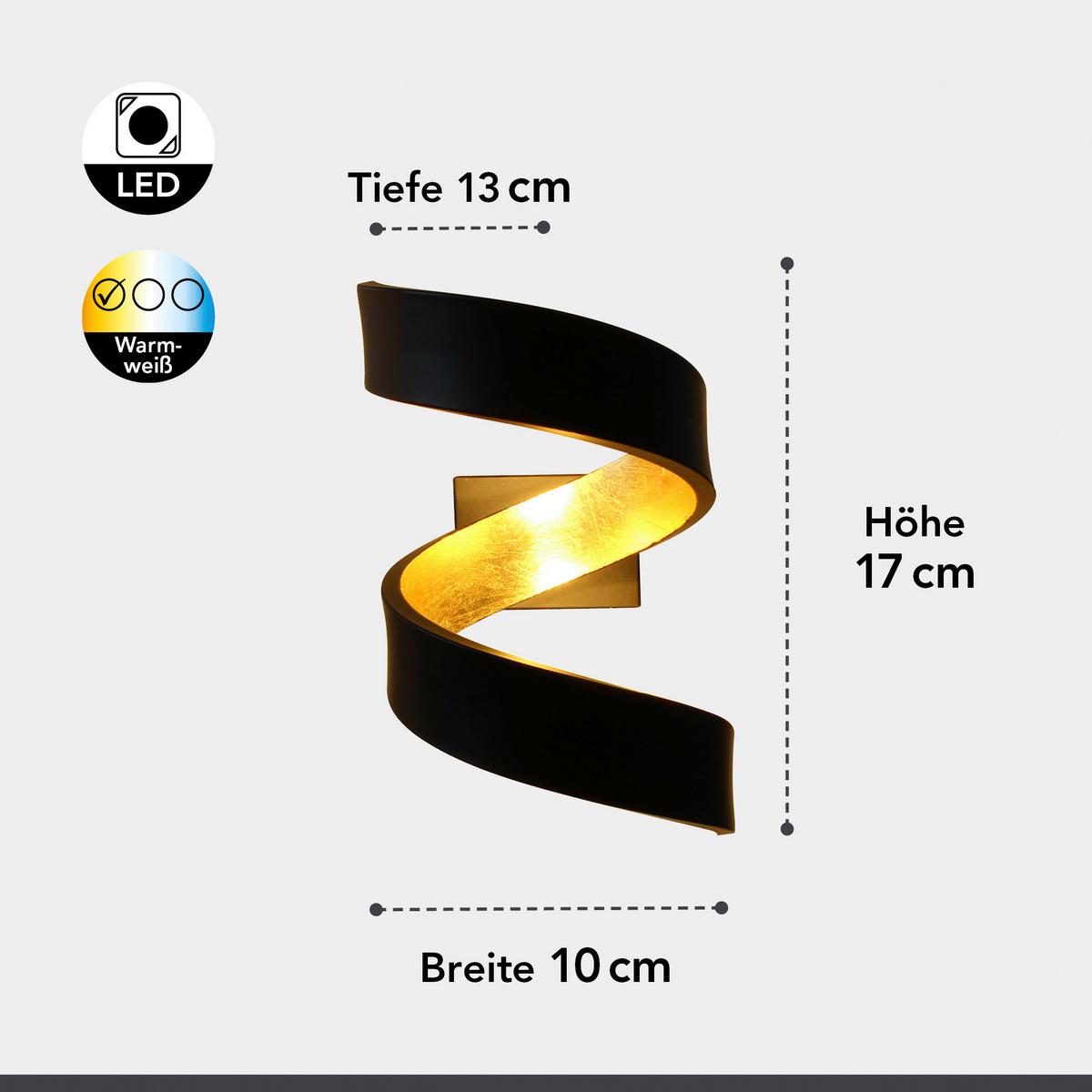 Led-wandleuchte Helix 2-Flammig Spiralförmig - Goldfarben/Schwarz, Design, Metall (17/10/13cm)