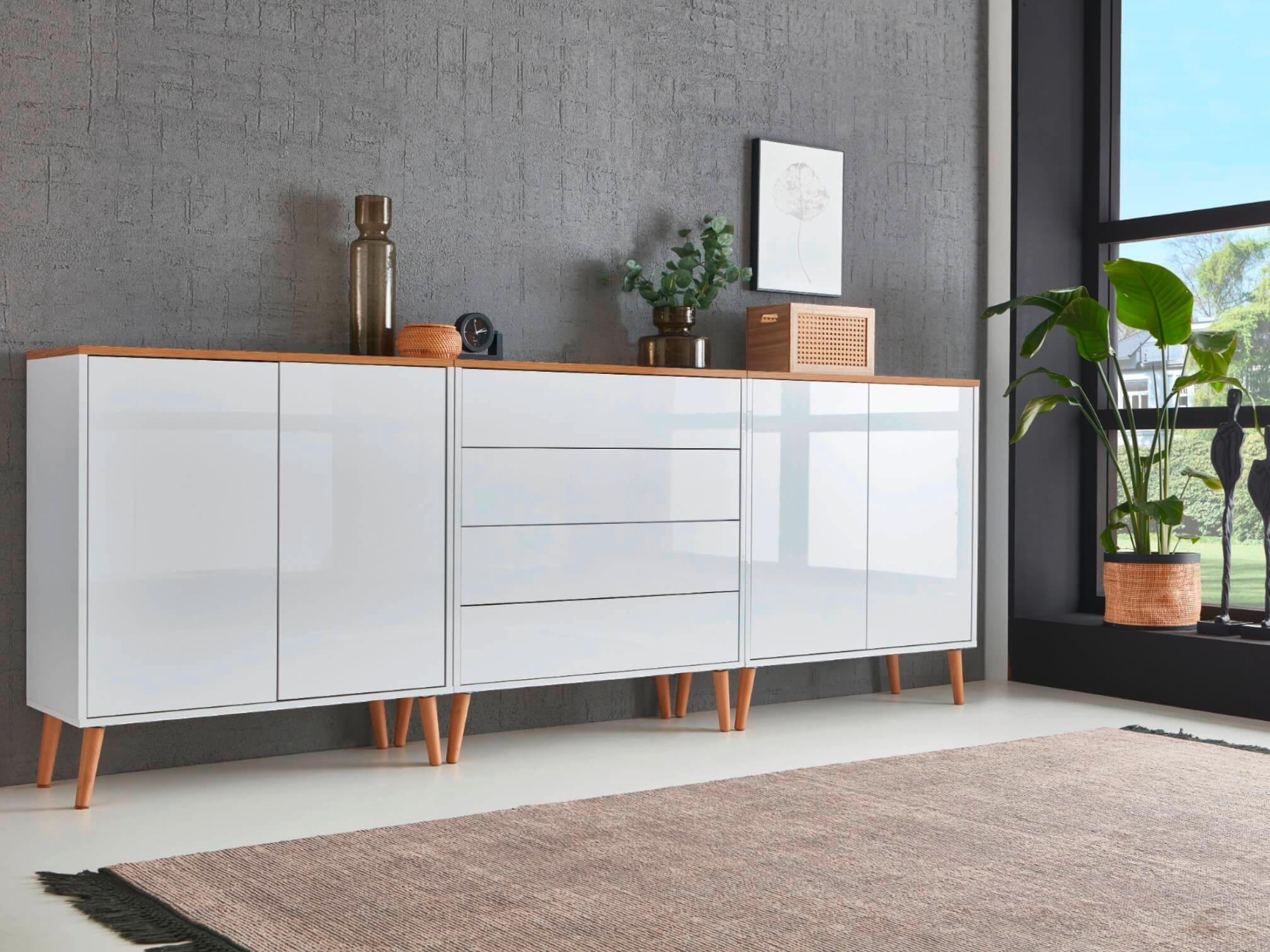 Sideboard Mailand5b:237cm Weiß/eiche - Weiß Hochglanz/Eiche Artisan, MODERN, Holzwerkstoff (237/86/33cm) - MID.YOU