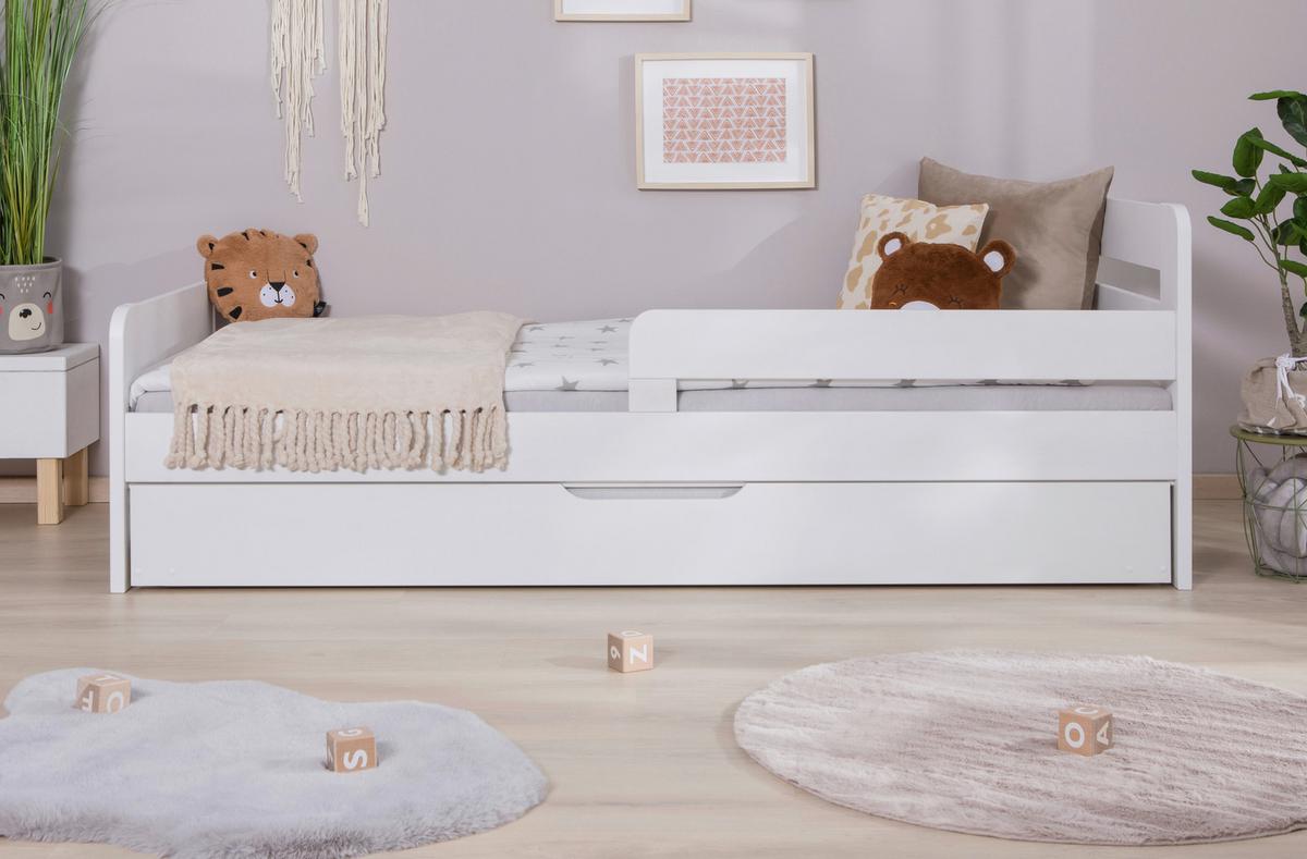 Bett Bennet Weiß Inkl. Zubehör, 90x200 Cm - Weiß/Naturfarben, MODERN, Holz/Textil (90/200cm) - MID.YOU