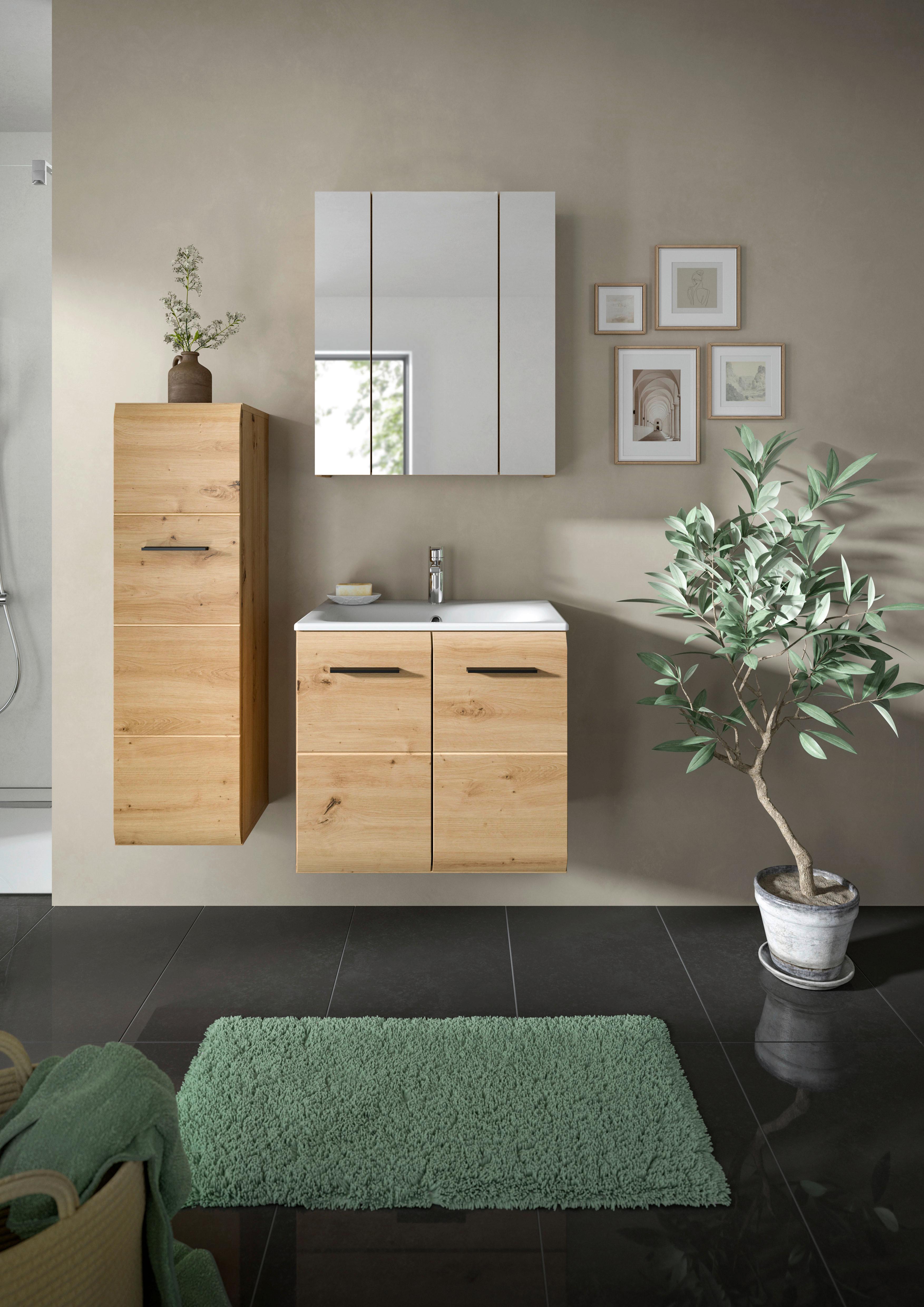 Badezimmer Ice Eiche Artisan Dekor B: 90cm - Eiche Artisan/Weiß, Basics, Keramik/Holzwerkstoff (90cm) - MID.YOU