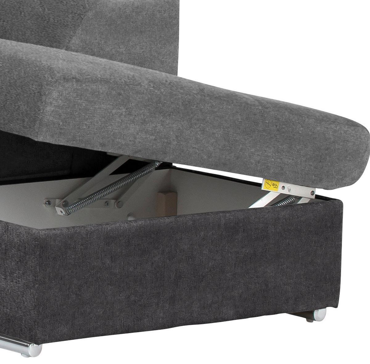 Ecksofa Mit Schlaffunktion Antero Und Bettkasten Grau - Chromfarben/Dunkelgrau, Design, Textil (262/216cm) - Livetastic